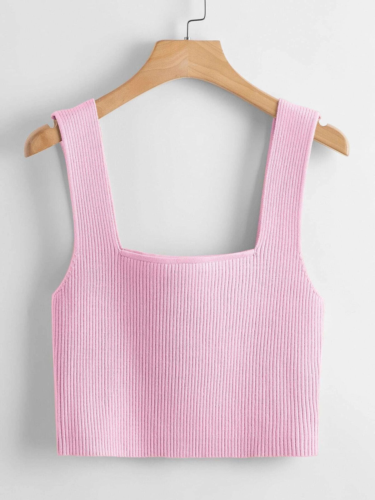 Solid Ribbed Knit Crop Tank Top