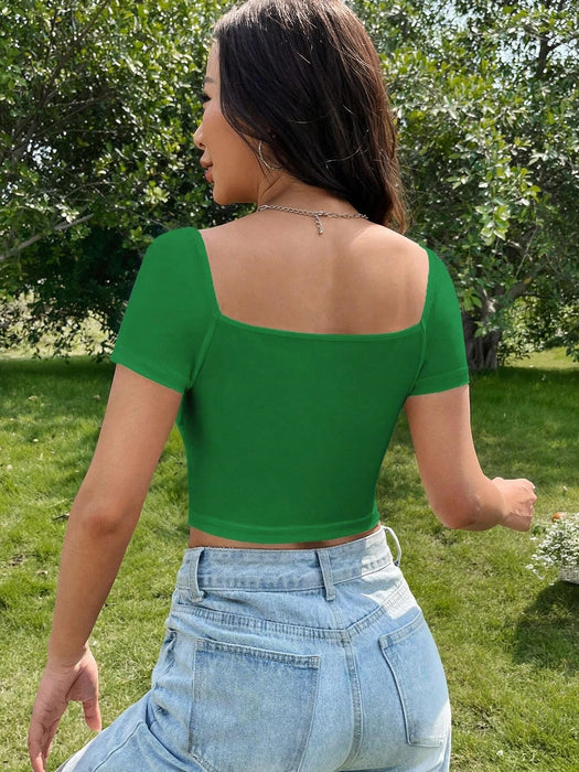 Square Neck Ruched Bust Crop Tee