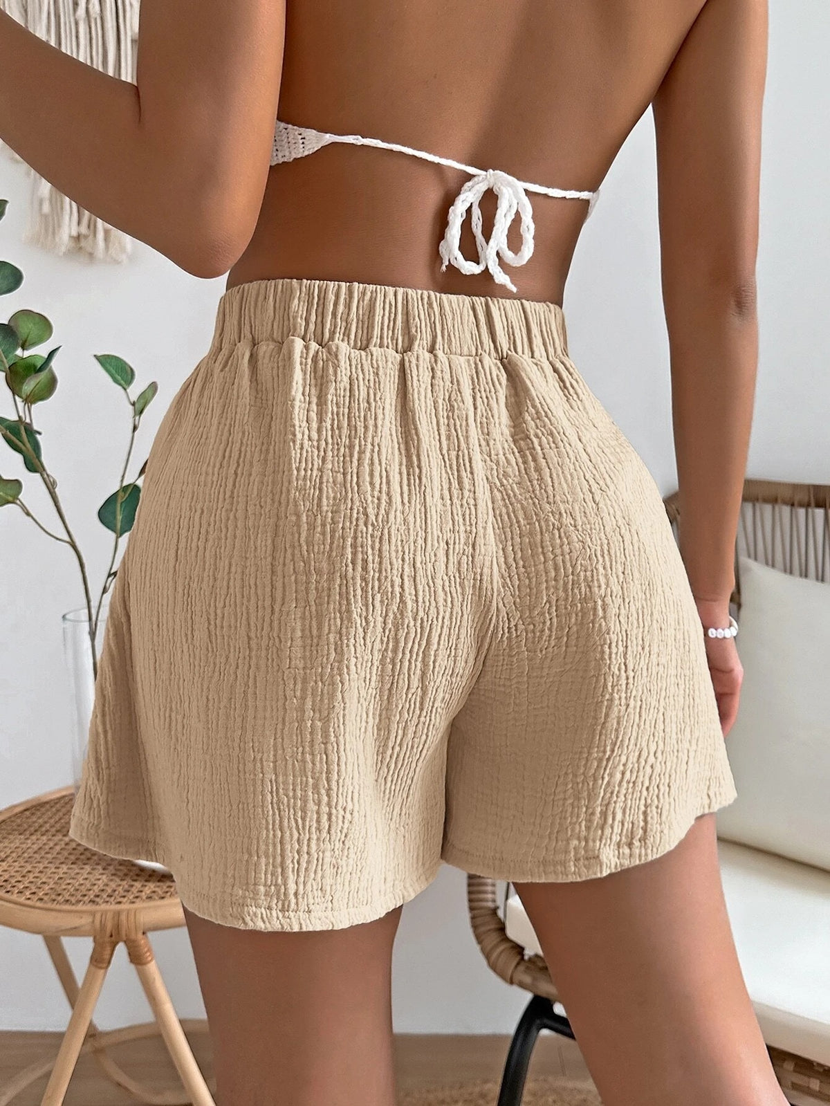 Knitted Fabric Casual Solid Shorts