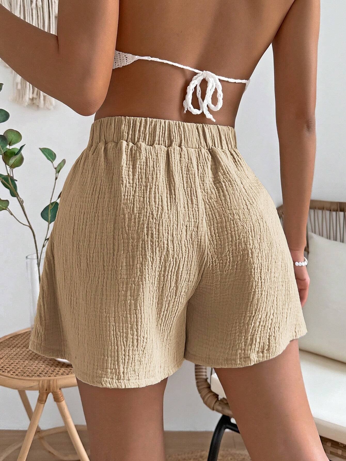 Knitted Fabric Casual Solid Shorts