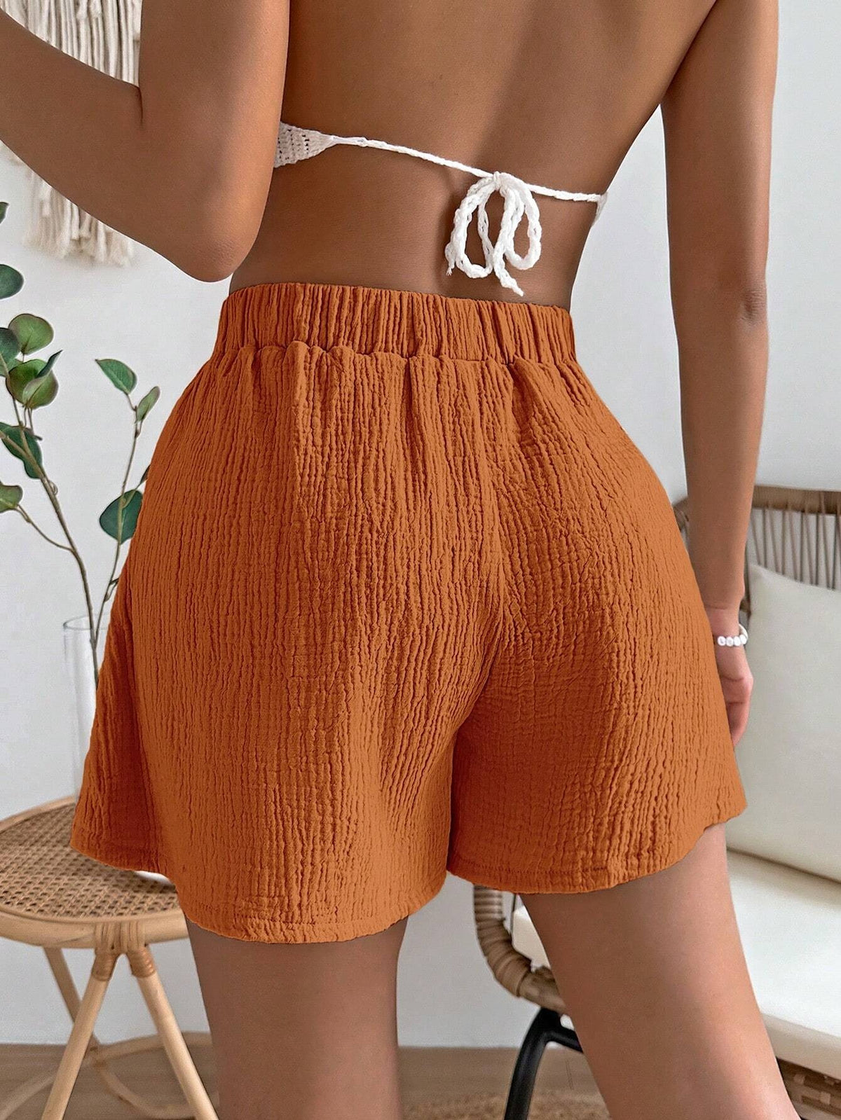 Knitted Fabric Casual Solid Shorts