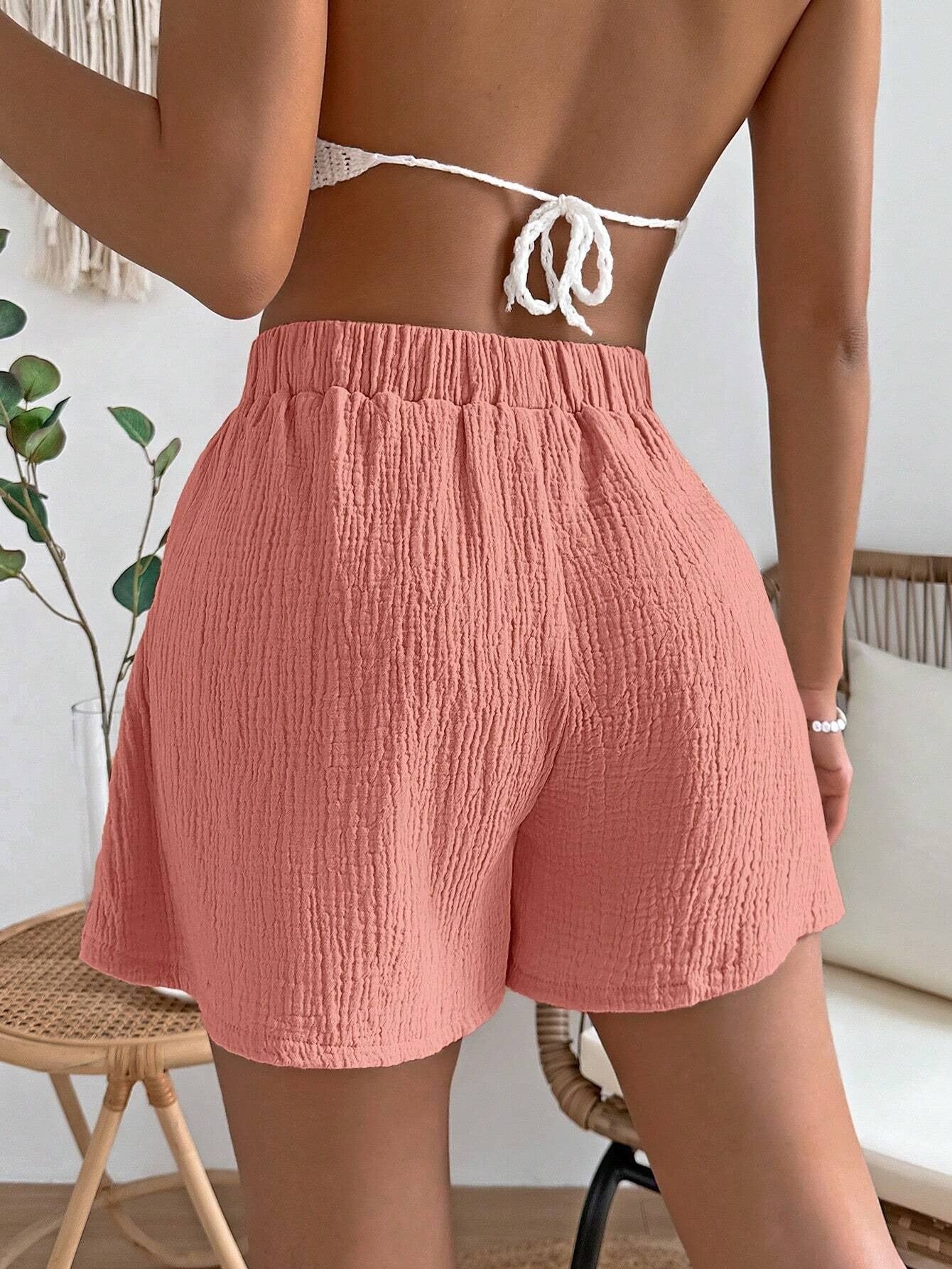 Knitted Fabric Casual Solid Shorts