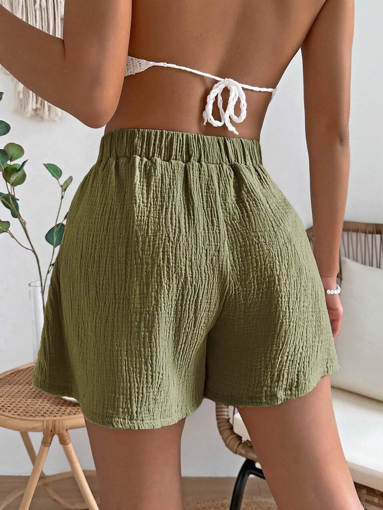 Knitted Fabric Casual Solid Shorts