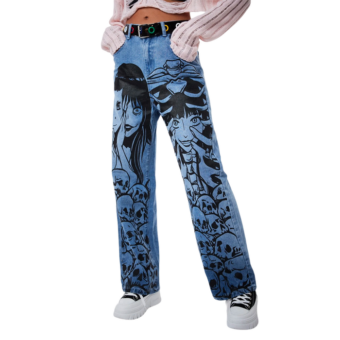 Anime Graphic Straight Leg Jeans