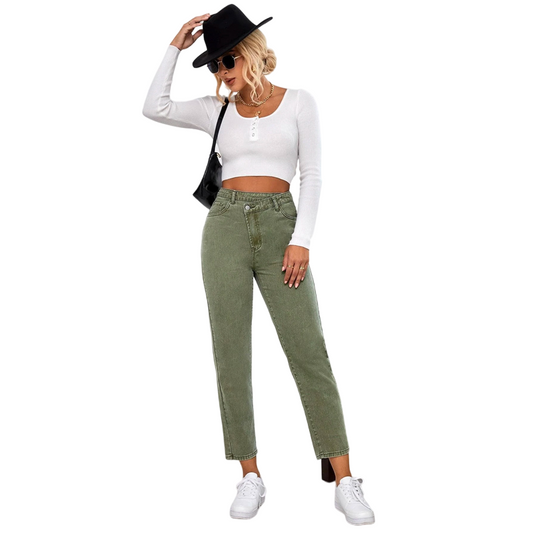 Asymmetrical Waist Mom Fit Jeans