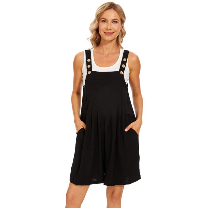 Adjustable Wide Leg Pocket Short Overalls Romper