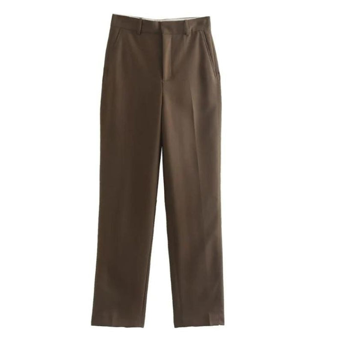 Brown High Waist Straight Pant For Women