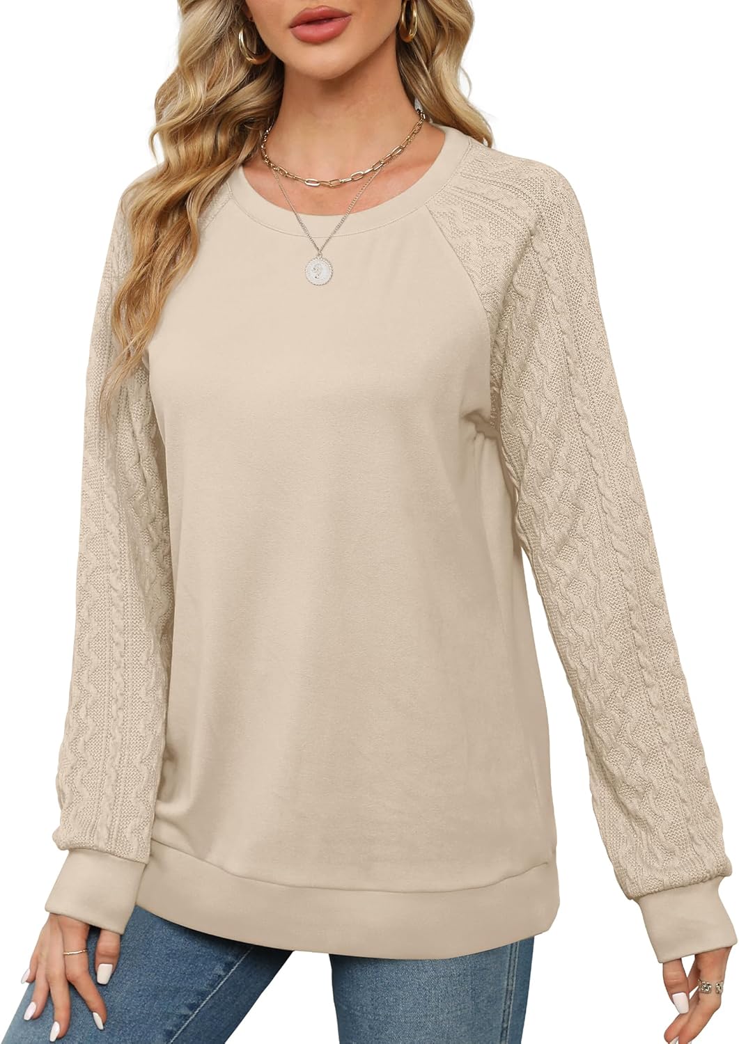 Women Crewneck Cable Knit Sweatshirt