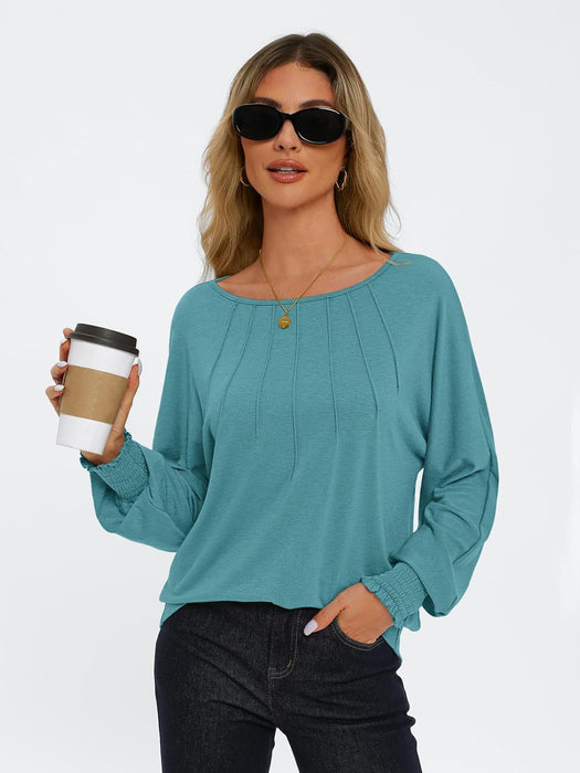 Women Pleated Long Sleeve Fall Shirt