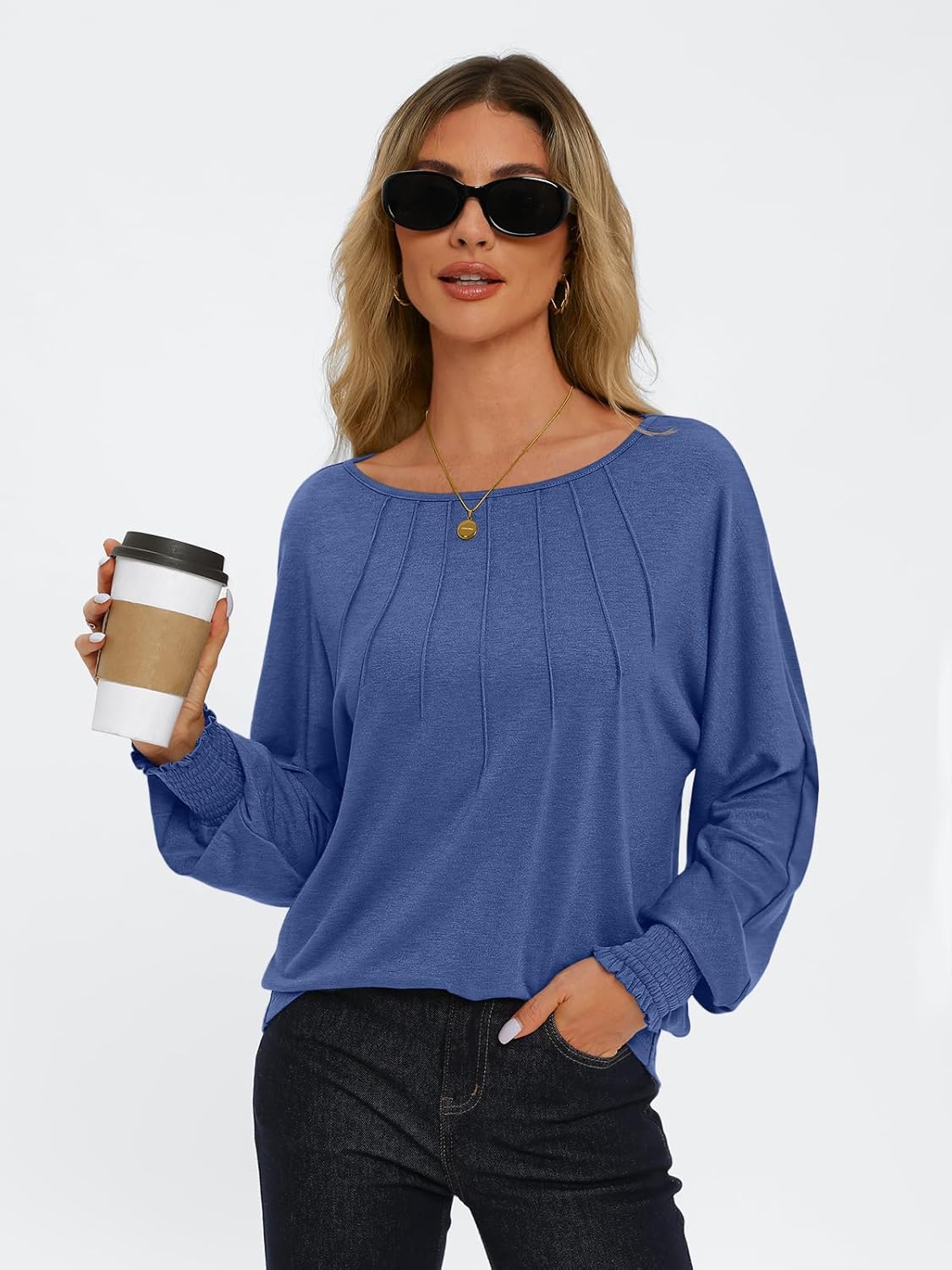 Women Pleated Long Sleeve Fall Shirt