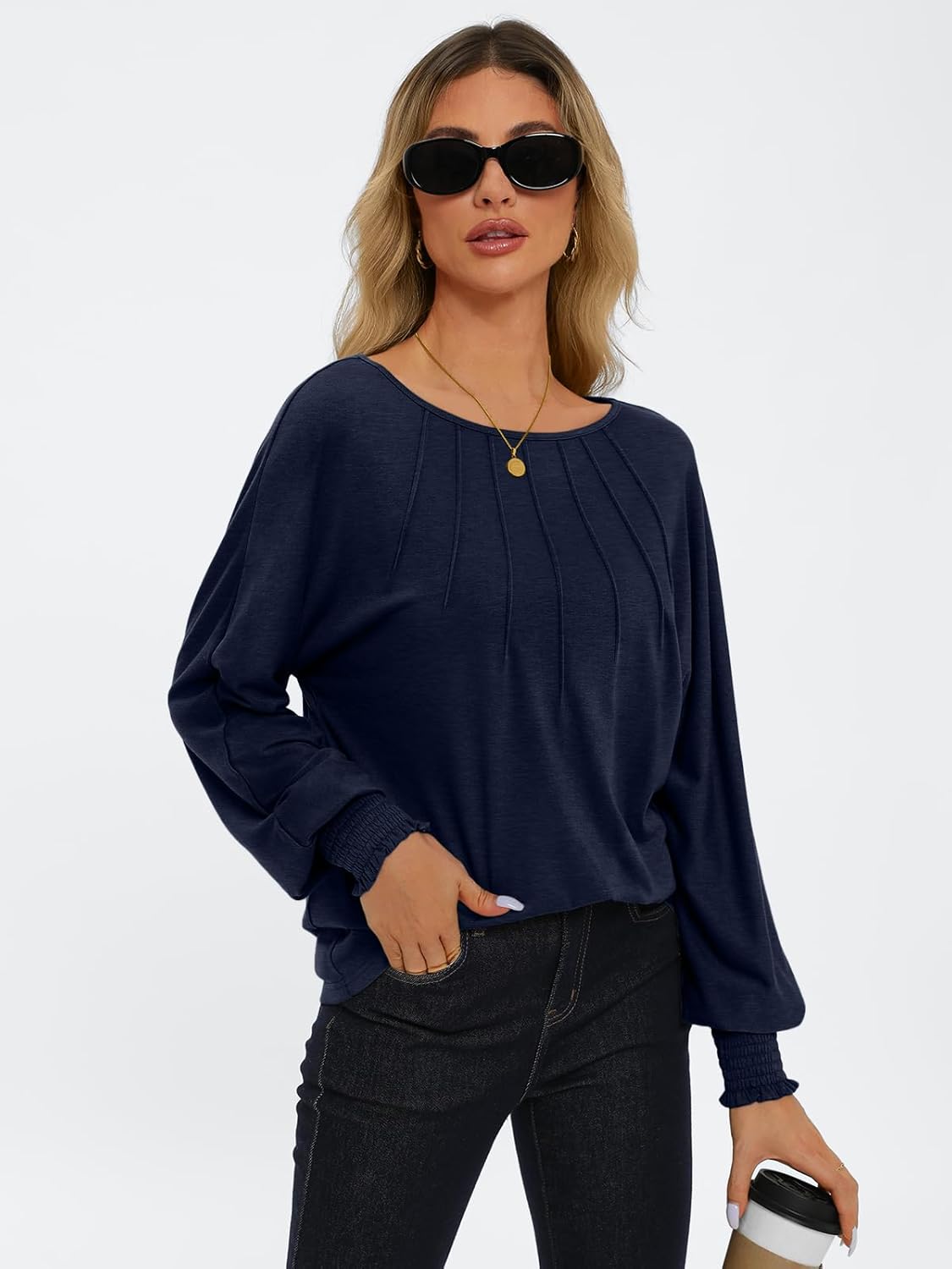 Women Pleated Long Sleeve Fall Shirt