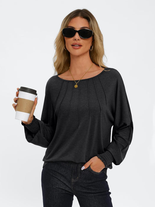 Women Pleated Long Sleeve Fall Shirt