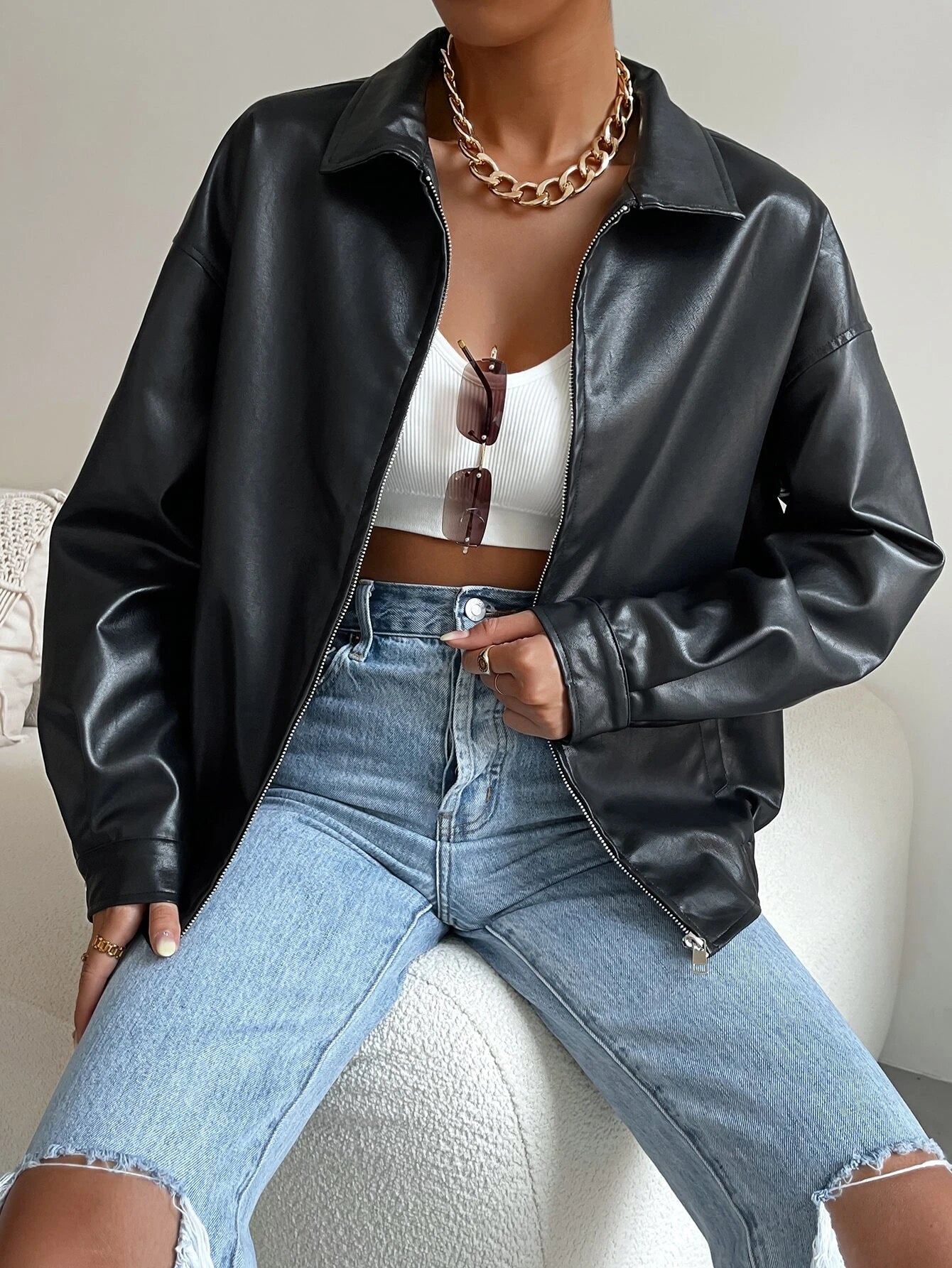 Zip Up Jacket With Plain Pattern