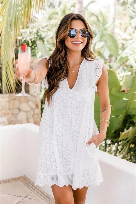 Summer Dress Ruffle Sleeve Casual Loose Mini Dress