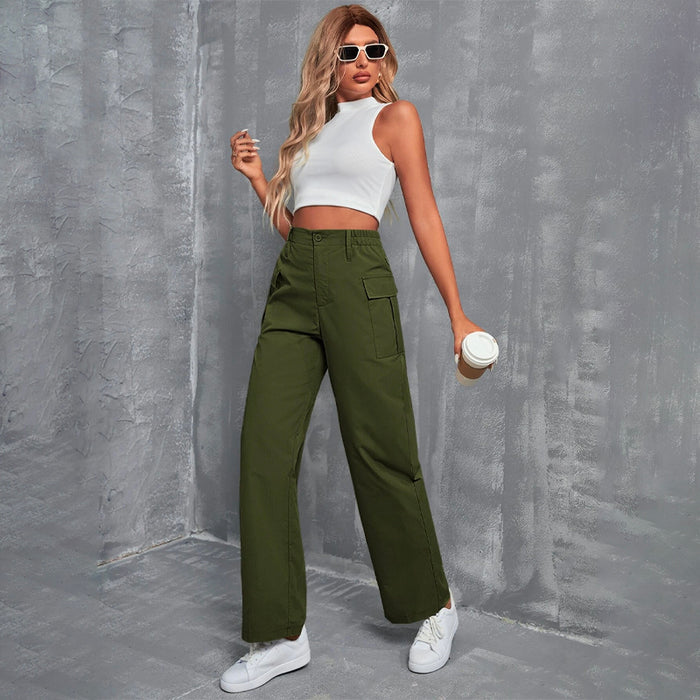 High Waist Flap Pocket Cargo Pants