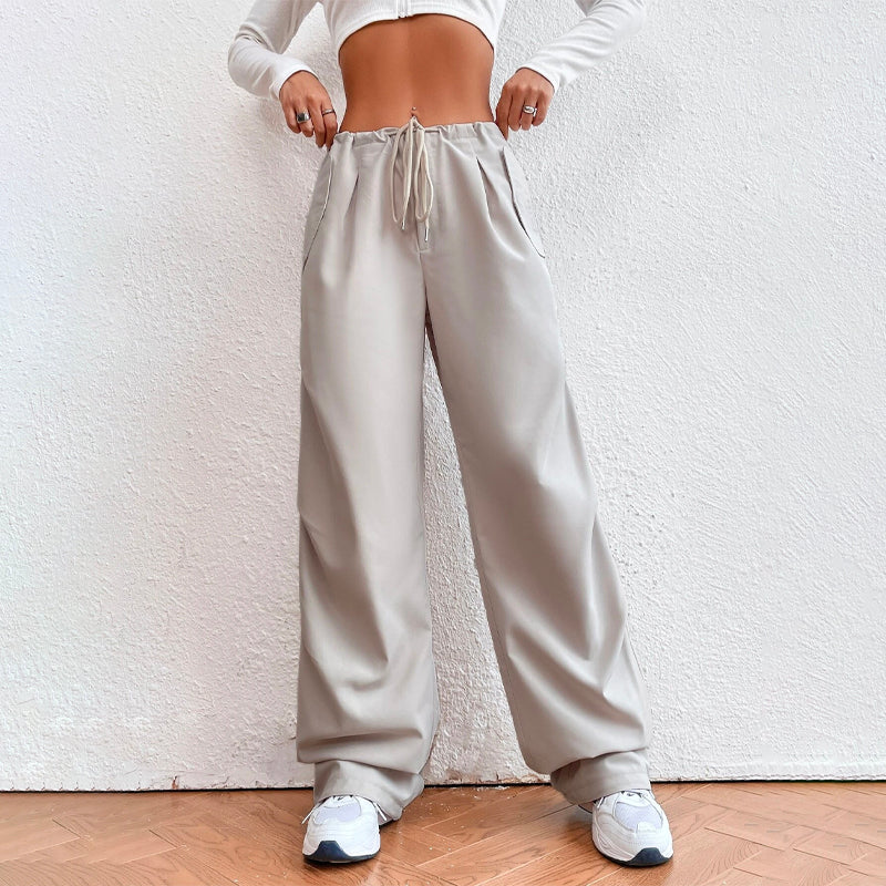 Solid Drawstring Waist Casual Pants