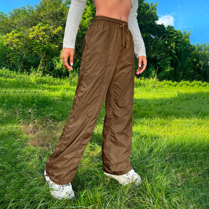 Solid Drawstring Waist Parachute Pants