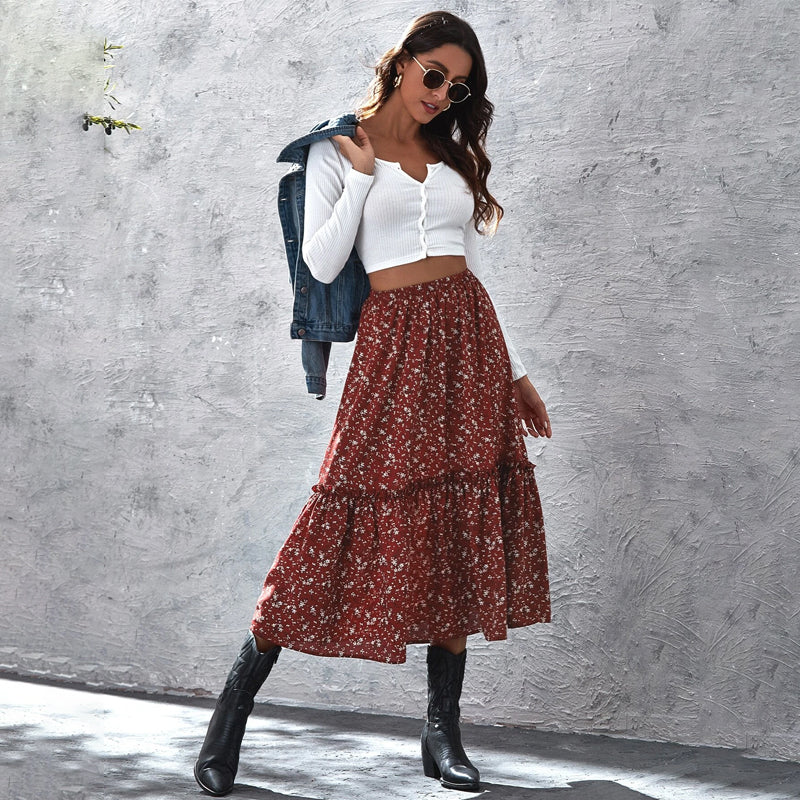 Floral Frill A-line Skirt