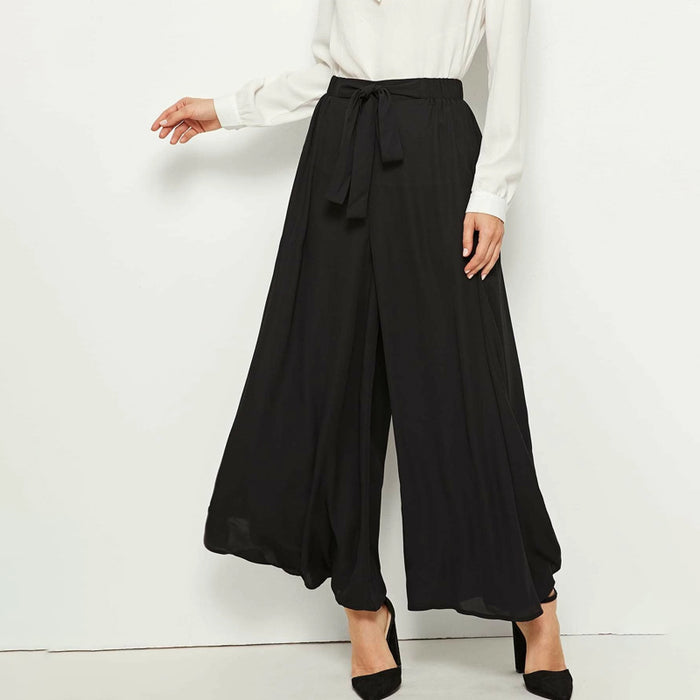 Elastic Waist Tie Front Super Palazzo Pants