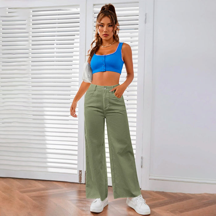 Solid Zipper Fly Wide Leg Pants