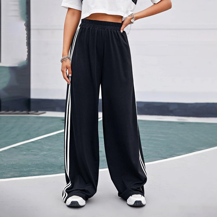 Elastic Waist Striped Side Palazzo Pants