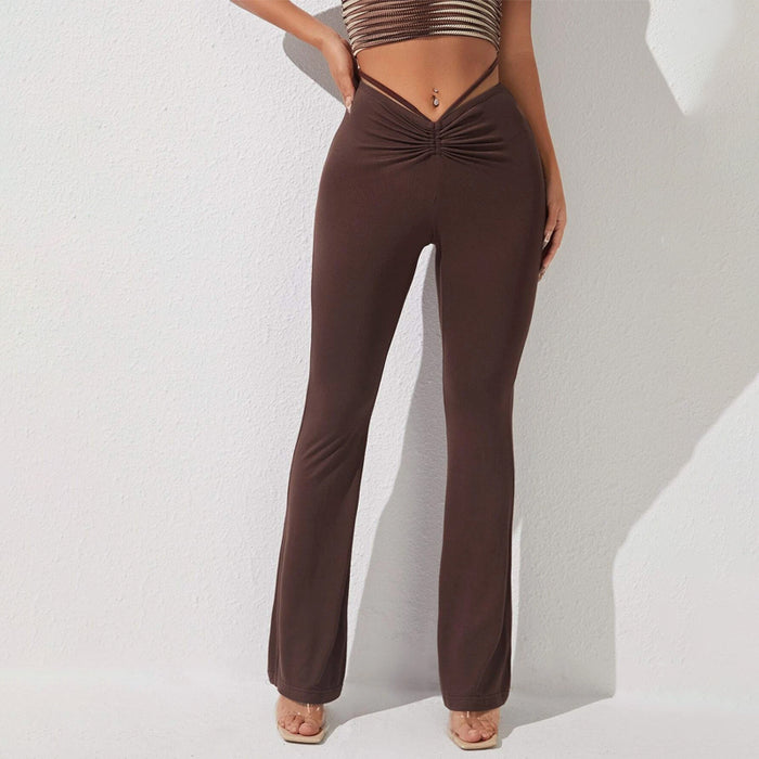 High Waist Ruched Flare Leg Pants