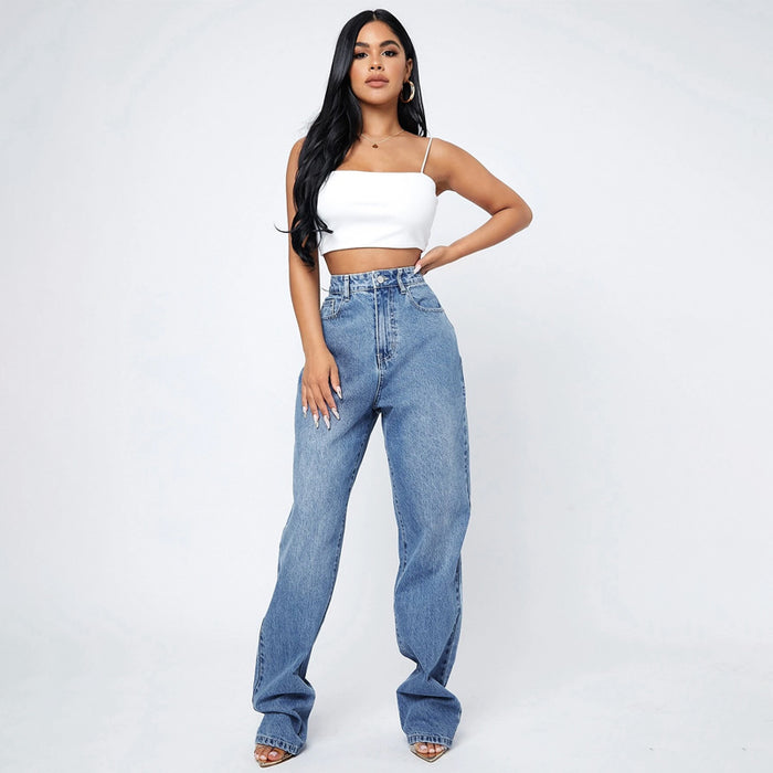 High Waist Straight Leg Jeans For Women