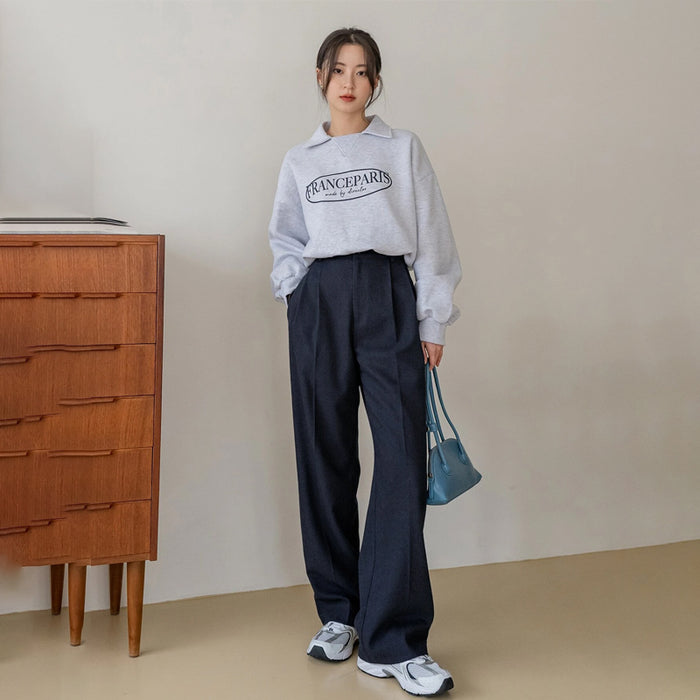 High Waist Slant Pocket Fold Pleated Pants