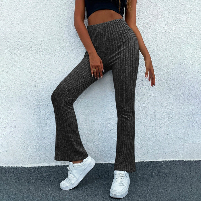 High Waist Ribbed Knit Flare Leg Pants