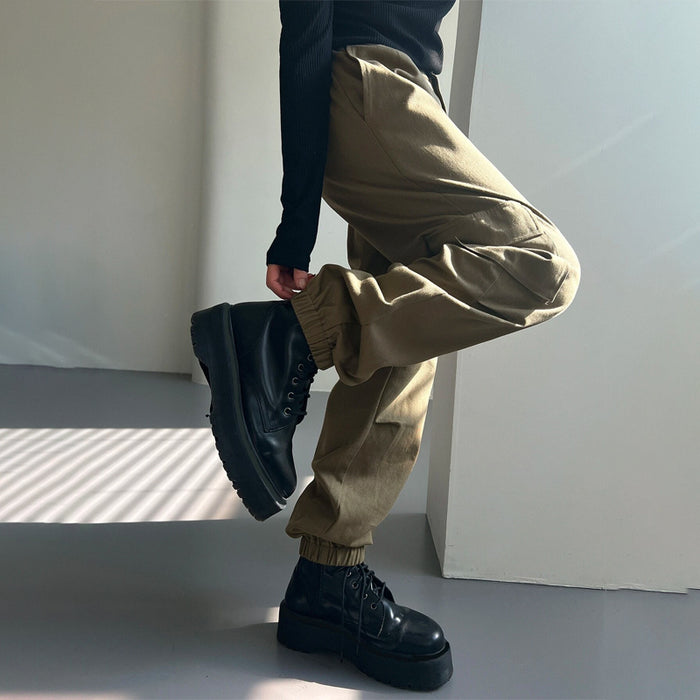 Solid Slant Pocket Cargo Pants