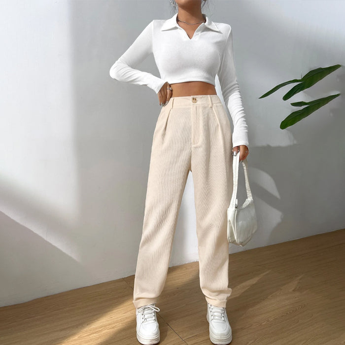 Tapered High Waist Fold Pleated Pants