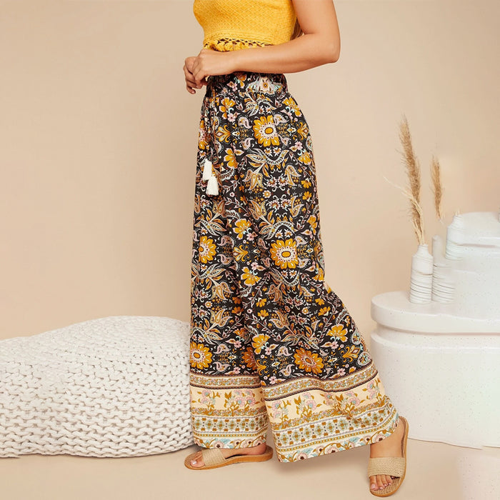 Floral Print Wide Leg Pants