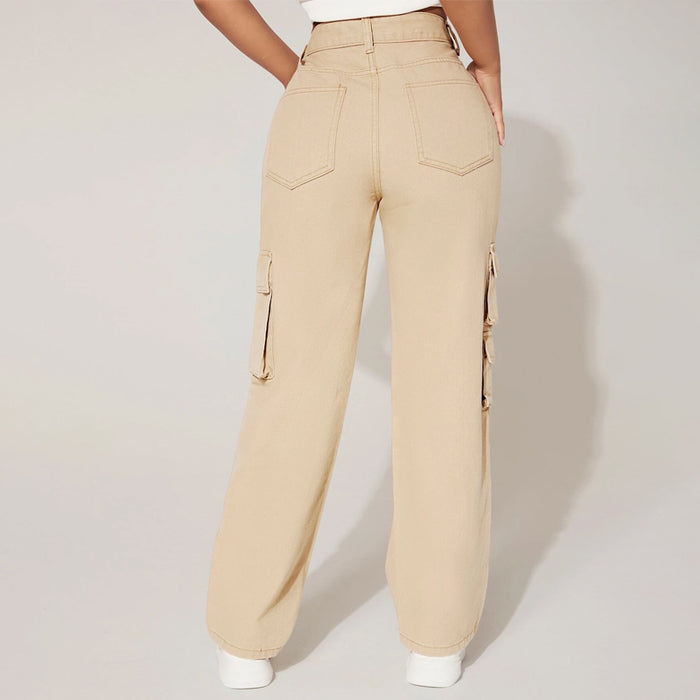 Flap Pocket Side Cargo Jeans For Women's