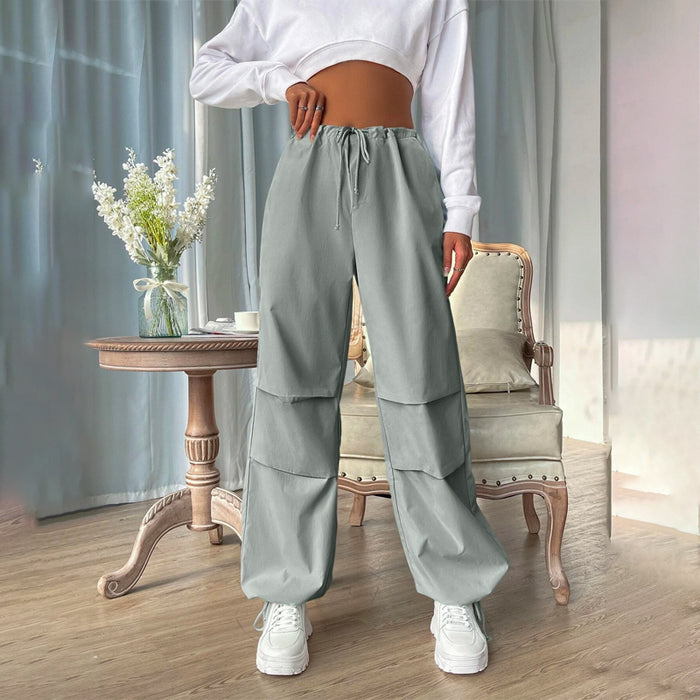 Drawstring Waist Pocket Parachute Pants