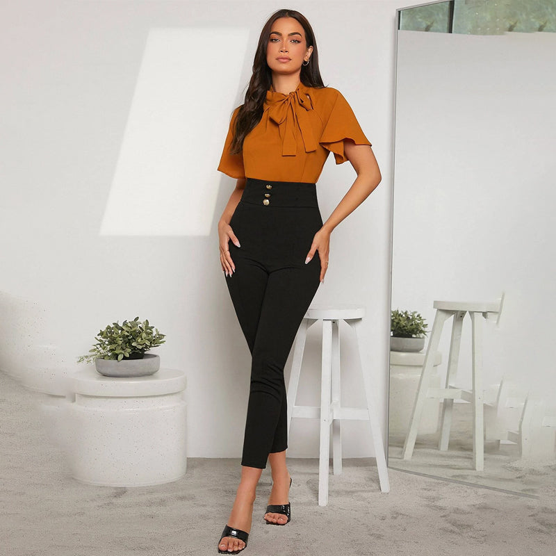 Buttoned Detail Wide Waistband Pants
