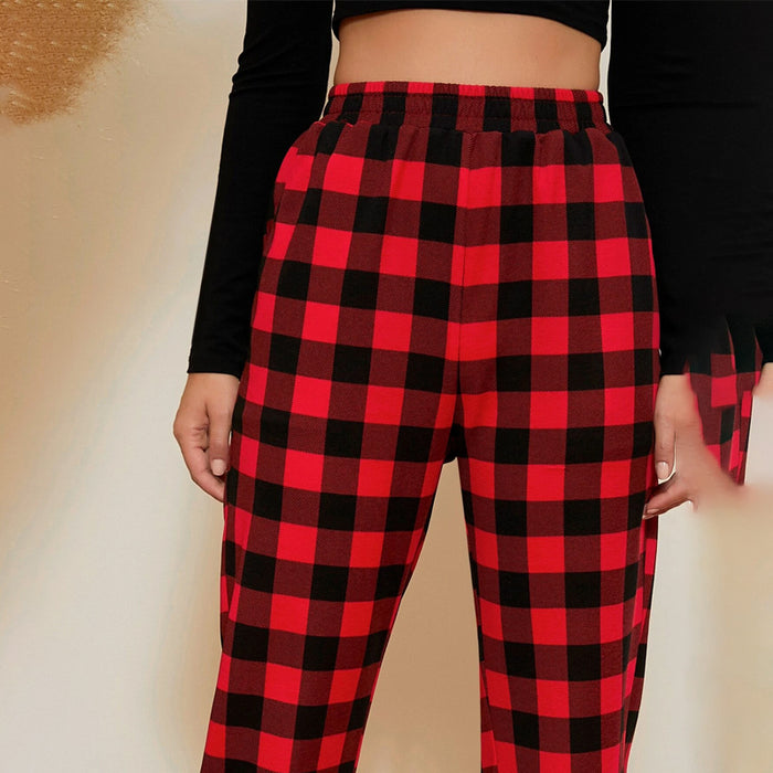 Elastic Waist Slant Pocket Gingham Crop Pants