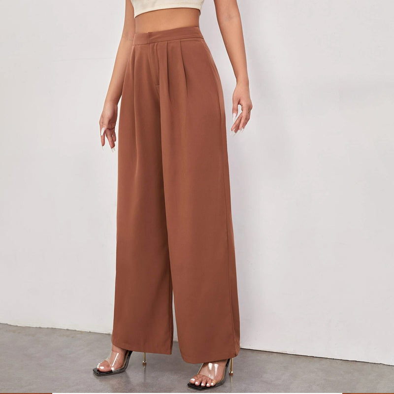 Zipper Fly Fold Pleated Palazzo Pants