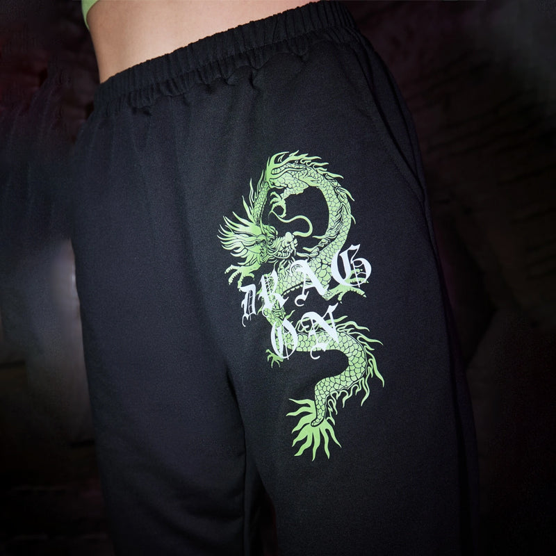 Grunge Punk Butterfly & Dragon Graphic Sweatpants