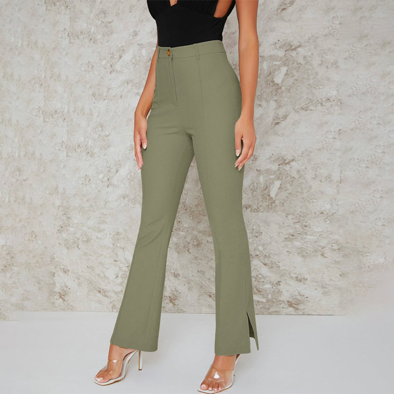 Slit Hem Inverted Seam High-Rise Split Pants