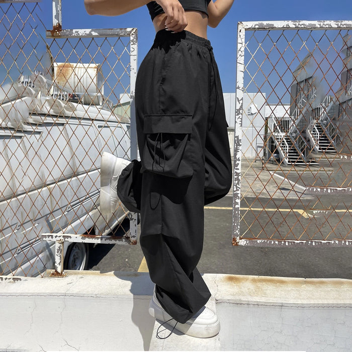 Flap Pocket Side Drawstring Waist Cargo Pants