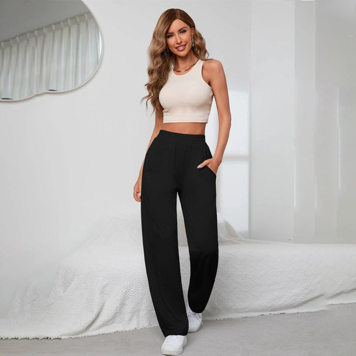 Solid Long Elastic Waist Loose Sweatpants