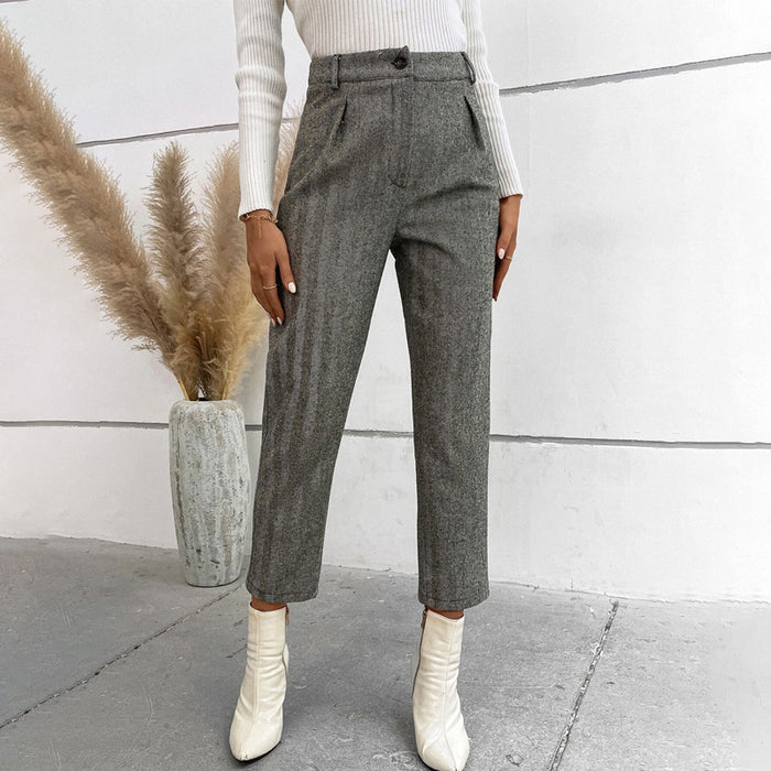 Herringbone Pattern Suit Pants Without Belt