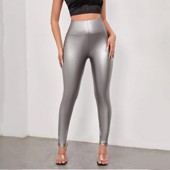 Solid Skinny PU Leather Pants