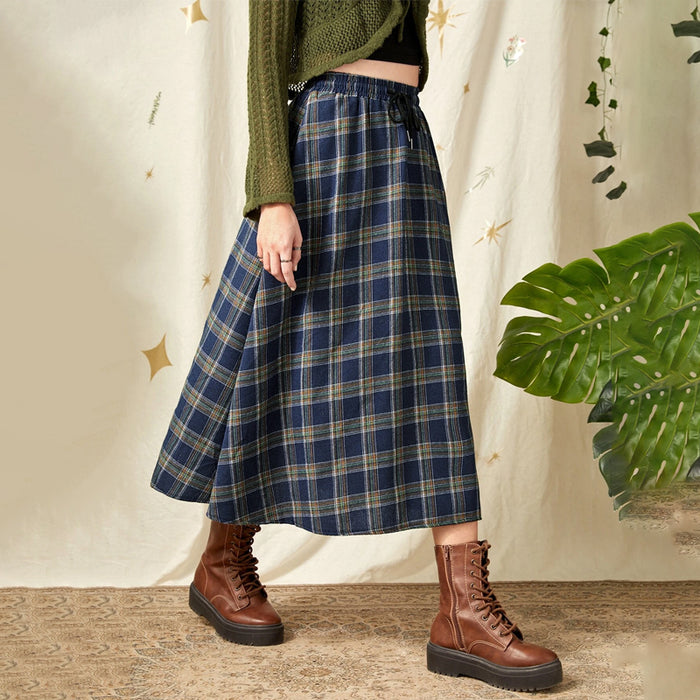 Drawstring Waist Tartan Skirt