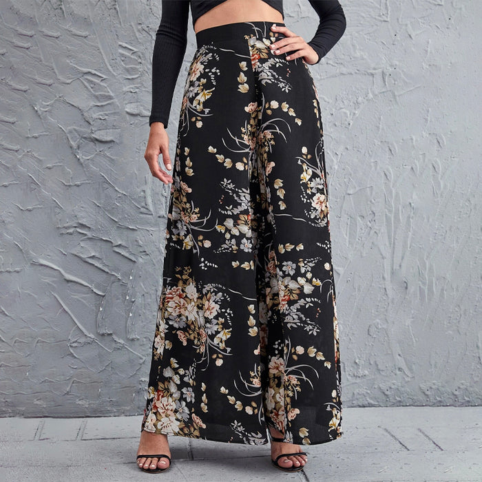 High Waist Floral Wide Leg Pants