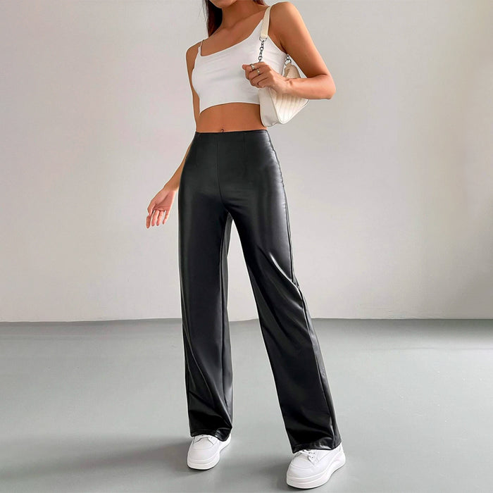 High Waist PU Straight Leg Pants