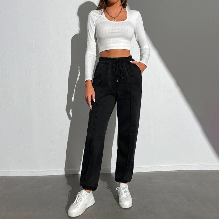 Solid Drawstring Waist Seam Detail Sweatpants