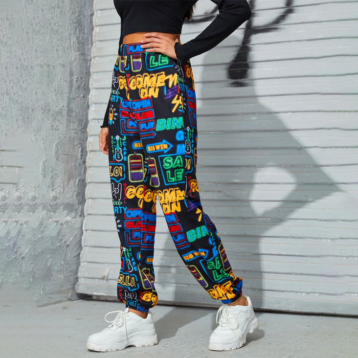 Allover Letter Graphic Elastic Waist Sweatpants