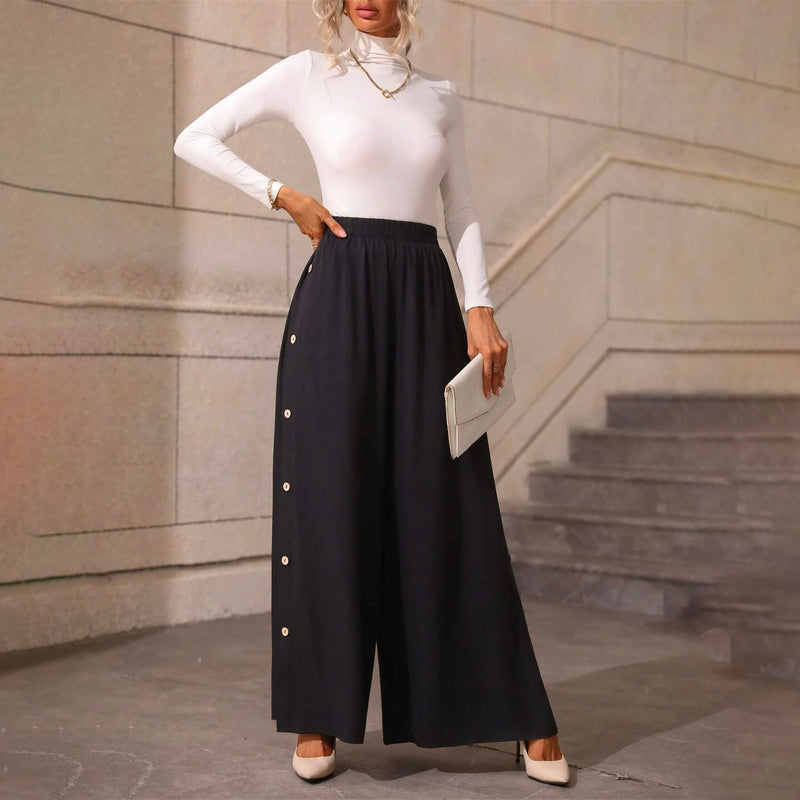 Button Side Wide Leg Pants