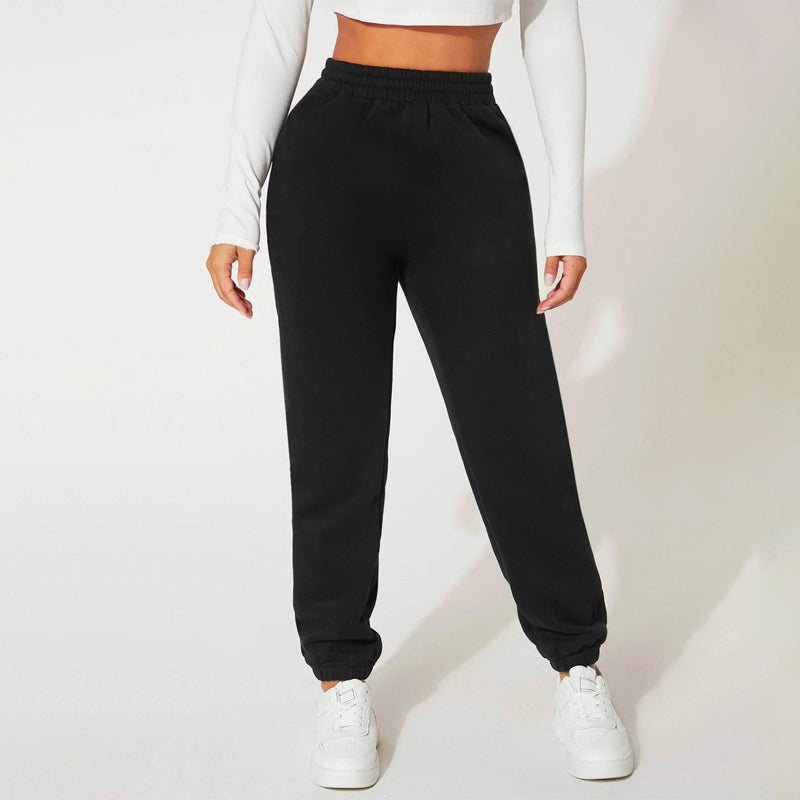 Solid Elastic Waist Woven Sweatpants